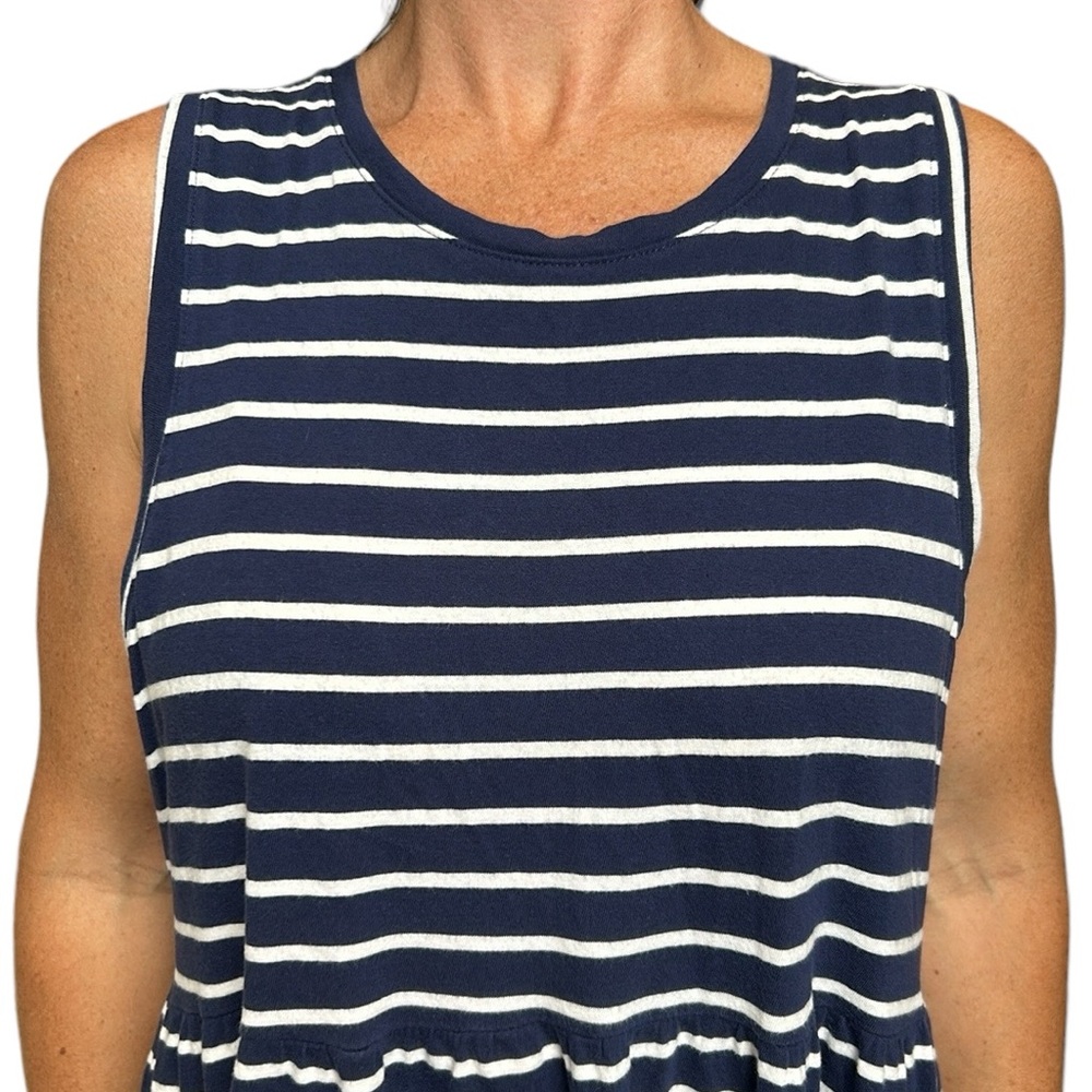 J. Crew Navy/White Striped Tiered Dress Sleeveless Knit Mini Nautical M - Picture 9 of 15